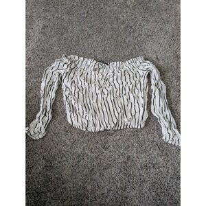 Brandy Melville Striped Off the Shoulder Ruffle Crop Top White Black Small